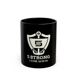 5 Strong Shield Black Mug 11oz.